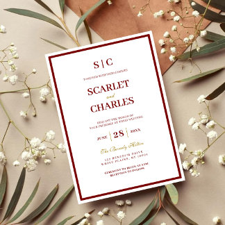 Invitation Formal Classic Burgundy & Gold Monogram Wedding
