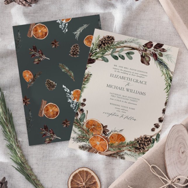 Invitation Formal Elégant Boho foncé Citrus Mariage de verdur (Easily personalize this formal bohemian citrus invitation for the perfect fall or winter wedding)