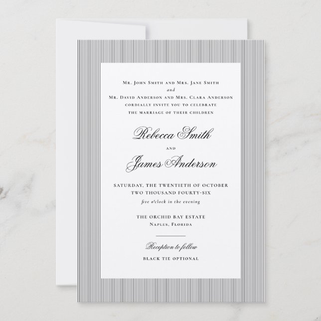 Invitation Formal Elegant Classic Black Stripes Wedding (Devant)