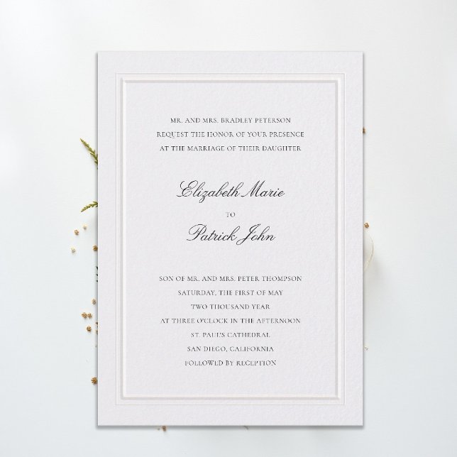 Invitation Formal Modern Classic Elevated Frame Pearl Wedding (modern classic wedding invitation double frame elevated pearl formal traditional calligraphy stately)
