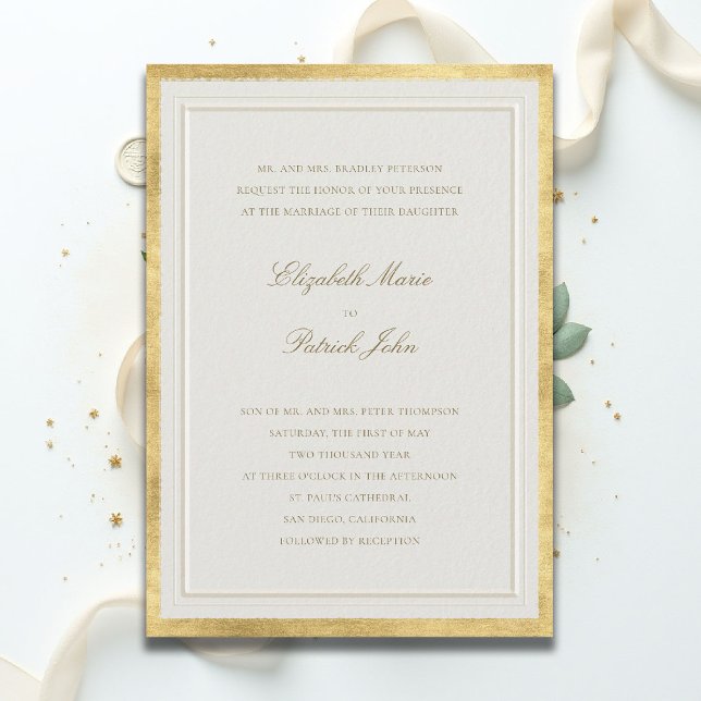 Invitation Formal Modern Classic Elevated Golden Ecru Wedding (formal traditional wedding invitation modern classic double frame gold ballroom black tie ecru)