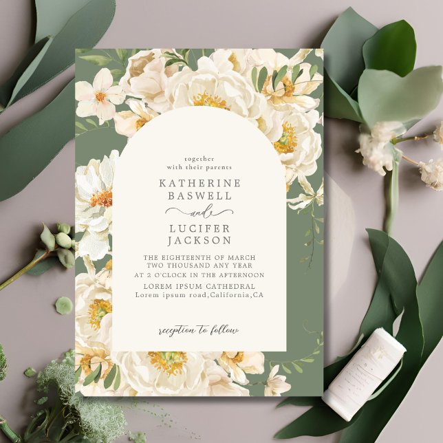 Invitation Formal Sage Green avec ivoire fleuri Jardin Mariag (Créateur téléchargé)