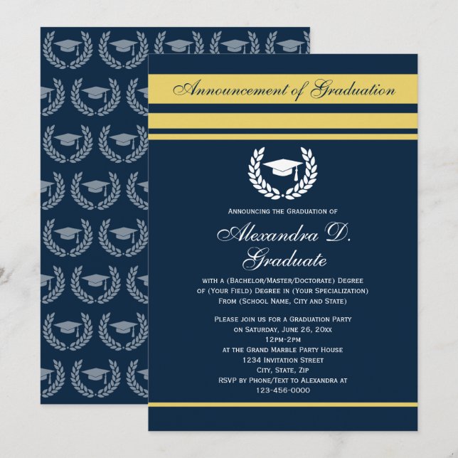Invitation Formal Stripes Logo College University Graduation (Devant / Derrière)