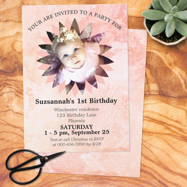 Invitation Forme de fleur Photo Pastel Aquarelle Modèle (Créateur téléchargé)