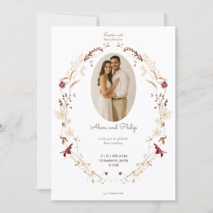 Invitation Forme de photo ovale florale rustique couronne bot