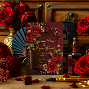 Invitation Formel Elegant Burgundy et Rose or Mariage