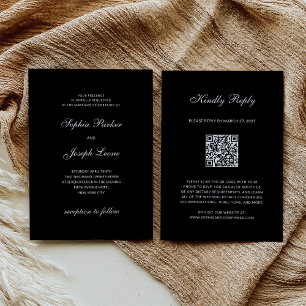 Invitation Formel et Classique   Réponse Mariage Noir QR Code