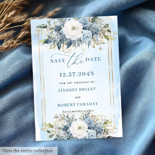 Invitation Formel Pastel Bleu Blanc Or Floral Enregistrer La 