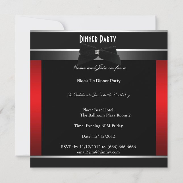 Invitation Formelle Cravate Noire Anniversaire Dîn (Devant)