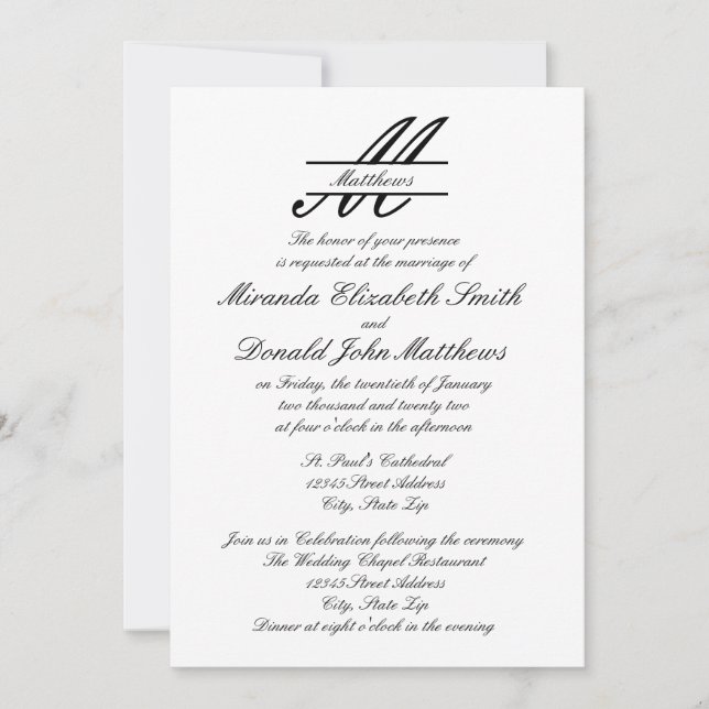 Invitation Formellement simple Élégant - Mariage/Invitation d (Devant)