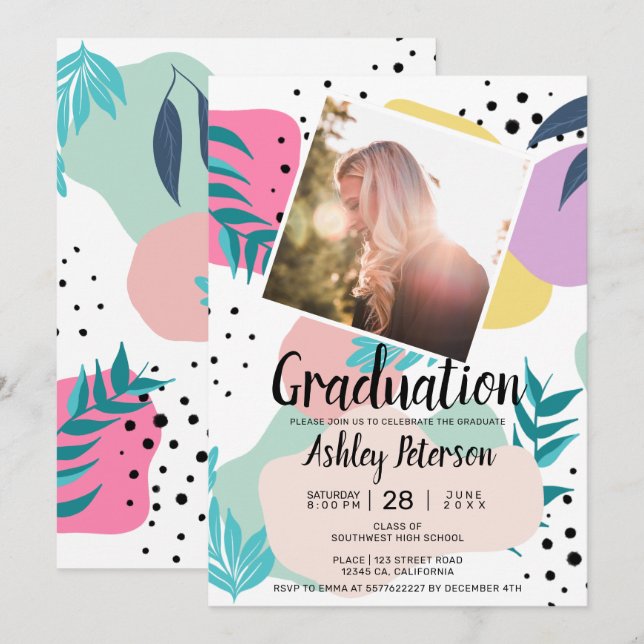 Invitation Formes géométriques des feuilles tropicales gradua (Devant / Derrière)