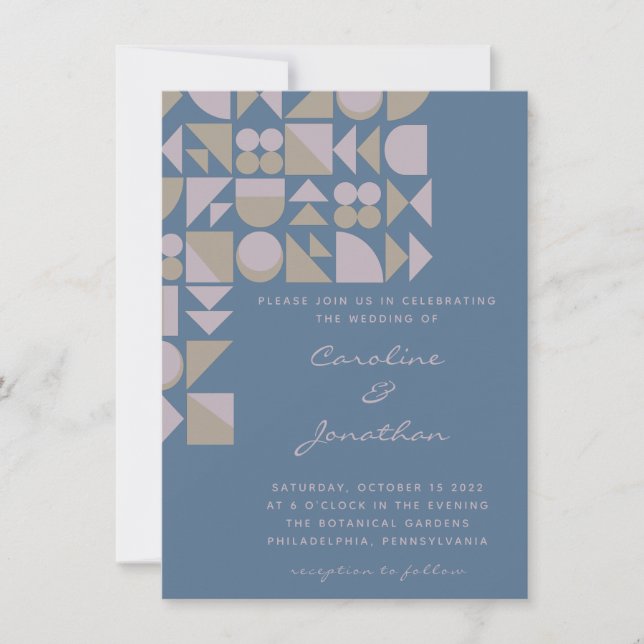 Invitation Formes géométriques élégantes Dusty Blue Taupe Mar (Devant)