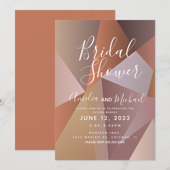 Invitation Formes géométriques neutres Fête des mariées de dé (Devant / Derrière)
