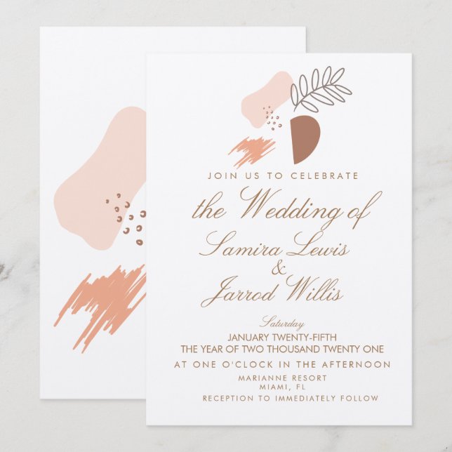 Invitation Formes géométriques organiques Abstraites Mariage  (Devant / Derrière)