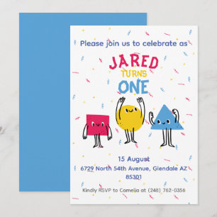 Invitation Formes mignonnes Première fête d'anniversaire Invi