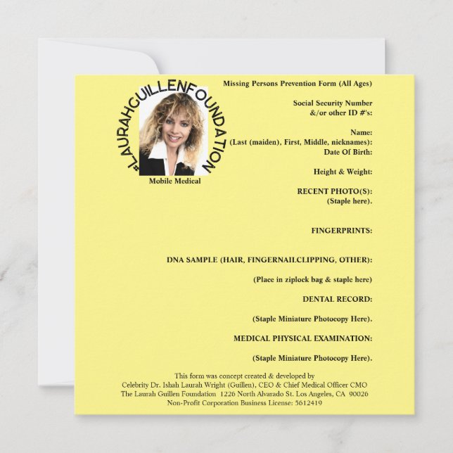 Invitation Formulaire de prévention des personnes disparues ( (Devant)