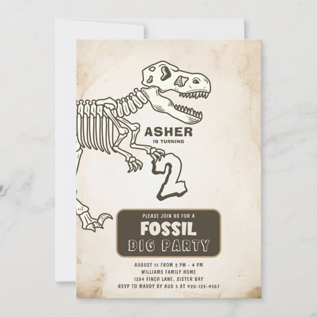 Invitation Fossil Dig Dinosaur fête d'anniversaire (Devant)