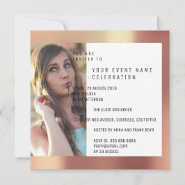 Invitation Foto de la fête nuptiale Géométrie Cuivre Rose mét