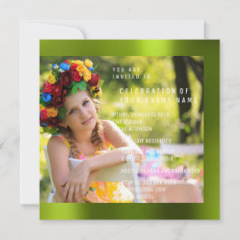 Invitation Foto fête d'anniversaire Cali Green Metal