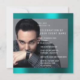 Invitation Foto fête d'anniversaire Gris Turquoise vert VIP M