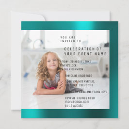 Invitation Foto fête d'anniversaire Mère Pearl Turquoise Meta