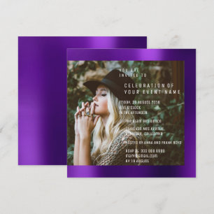 Invitation Foto mariale Graduation Party Plum violet Metallic