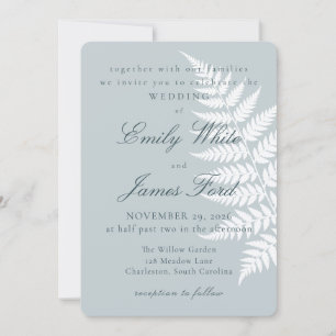 Invitation Fougère Blanche Bleu Glacé 5x7 Mariage Botanique