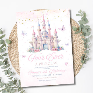 Invitation Four Ever A Princess Pink Girl 4th Birthday Party 