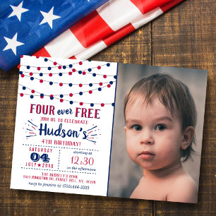 Invitation Four Ever Free ! Fête du 4 juillet Anniversaire 4