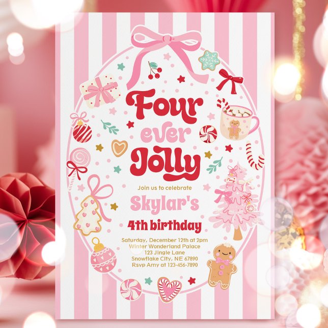 Invitation Four Ever Jolly Christmas Bow 4th Birthday (Créateur téléchargé)