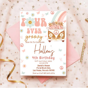 Invitation Four Ever Super Retro Rainbow 4e fête d'anniversai