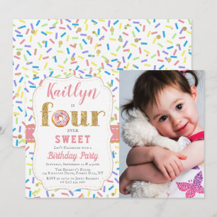Invitation FOUR ever Sweet Donut Girls 4th Birthday Invitatio