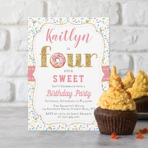 Invitation FOUR ever Sweet Donut Girls 4th Birthday Invitatio