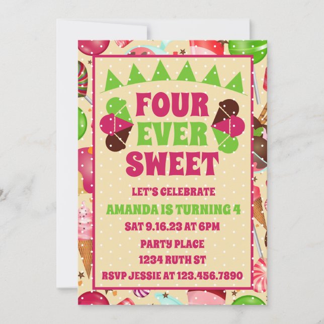 Invitation Four Ever Sweet Ice Cream 4e fête d'anniversaire (Devant)