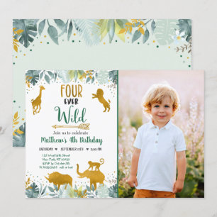 Invitation Four Ever Wild Greenery Gold Safari Anniversaire
