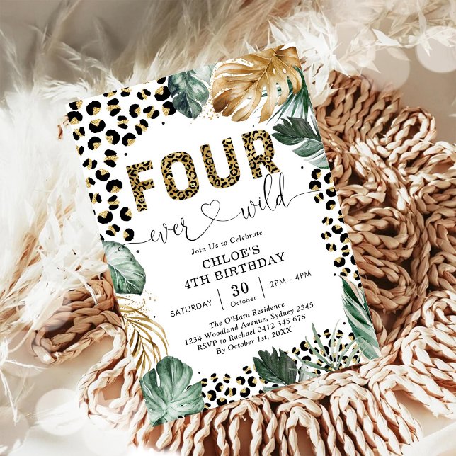 Invitation Four Ever Wild Leopard Boy 4th Birthday (Créateur téléchargé)