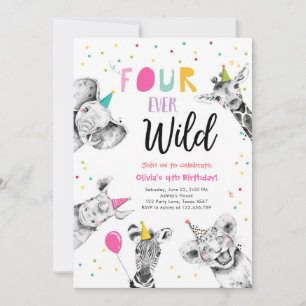 Invitation Four Ever Wild Party Animaux Safari Girl Anniversa
