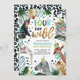 Invitation Four Ever Wild Safari Animaux 4e anniversaire garç