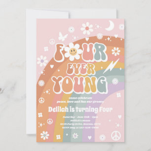 Invitation Four Ever Young Hippie 4e fête d'anniversaire