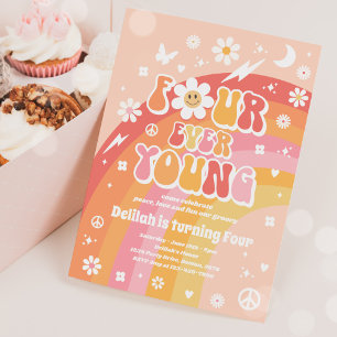 Invitation Four Ever Young Hippie 4e fête d'anniversaire