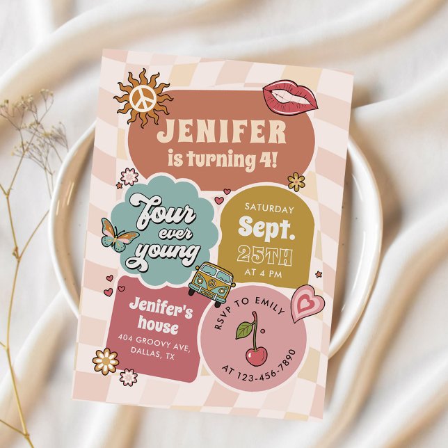 Invitation Four Ever Young Super Daisy 4e fête d'anniversaire (Créateur téléchargé)