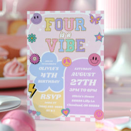 Invitation Four Is A Vibe Preppy Patch 4th Birthday Party
