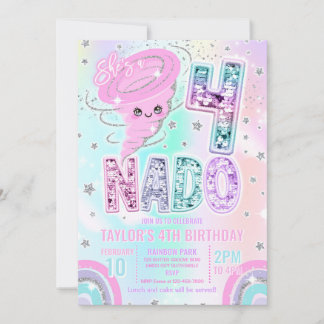 Invitation Four Nado Rainbow Glitter 4th Birthday Party 