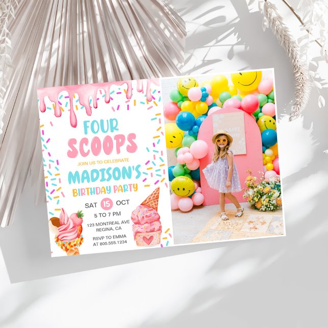Invitation Four Scoops Girls Ice Cream 4e anniversaire (Créateur téléchargé)