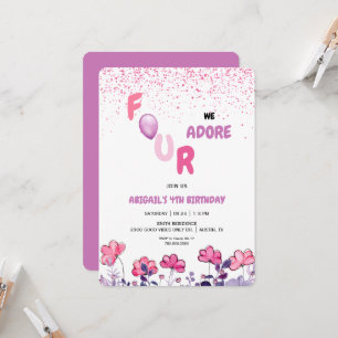 Invitation Four We Adore la Parties scintillant 4e fête d'ann