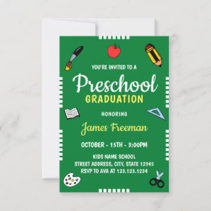 Invitation Fournitures de l'école verte mignonne maternelle
