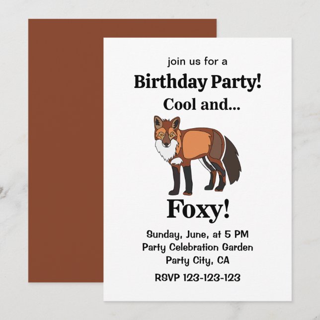 Invitation Fox Animal Woodland Foxy fête d'anniversaire (Devant / Derrière)