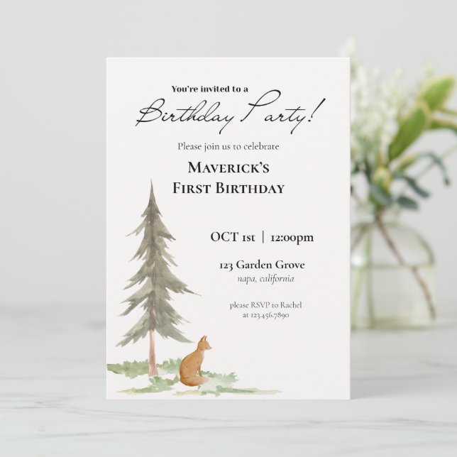 Invitation Fox Birthday Party (Debout devant)