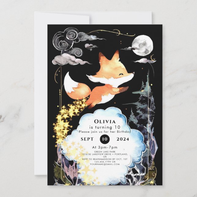 Invitation Fox Birthday Woods Whimsy (Devant)