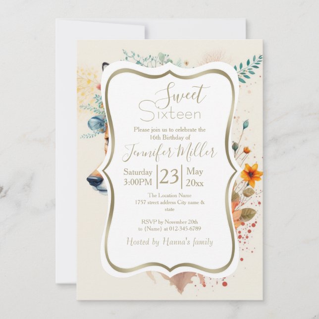 Invitation Fox Flower Crown Watercolor                        (Devant)